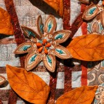 Close up of the beaded 'sunflowers' and stitch embellished leaves